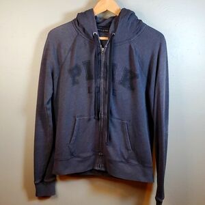PINK  women's "Pink Love" dark gray zipped hoodie. Size medium